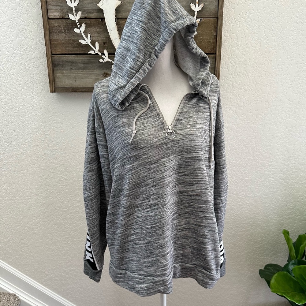 PINK Victoria’s Secret gray logo quarter zip terry hoodie sweatshirt‎ size M